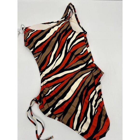 NWT Michael Kors Chic Swimwear Zebra Print One-Shoulder Women's Swimsuit Size 8 - Picture 5 of 10